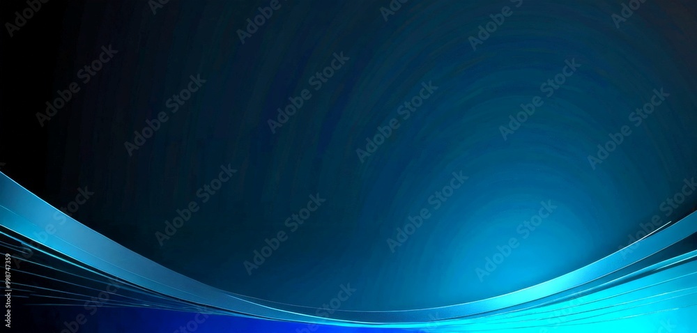 Poster a dark blue gradient background with a curved, blue wave-like pattern on the bottom right corner