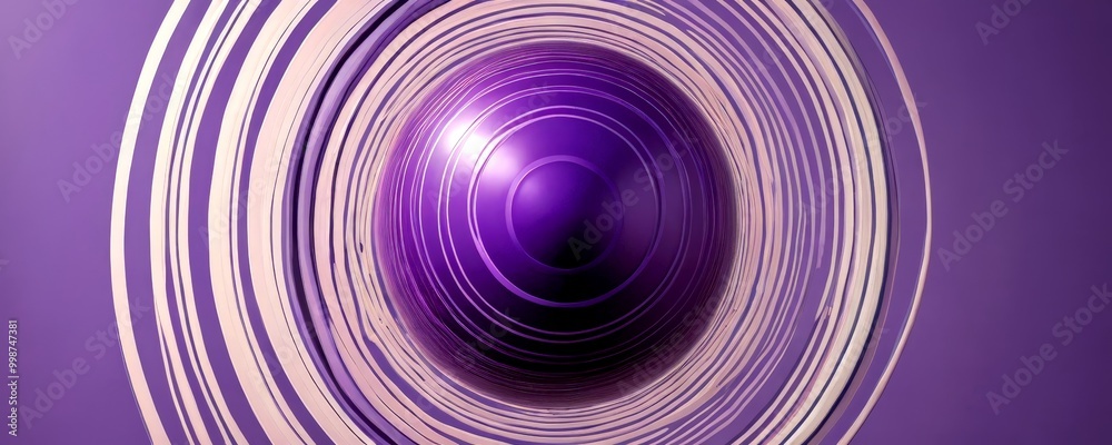 Poster a purple sphere with concentric circles, set against a purple background with white lines