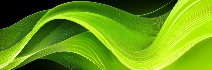 a striking abstract composition of green and black lines and curves, creating a sense of movement and dynamism