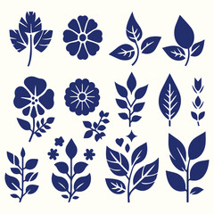 Seamless pattern with blue flowers, leaves, and vintage floral design