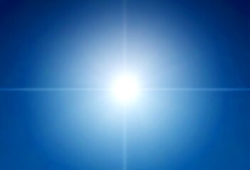 a bright, white sun shining in the clear blue sky, with a slight glare on the right side
