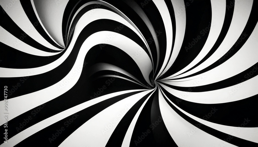 Poster a striking black and white abstract composition featuring a swirling pattern of curved lines, creating a sense of depth and movement