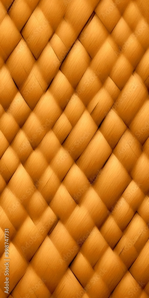 Poster a close-up view woven bamboo mat, with a diagonal pattern of overlapping bamboo strips the mat has a