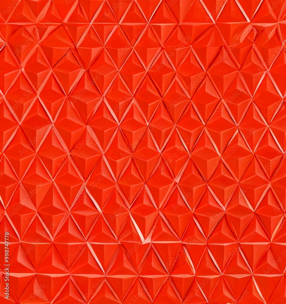 Poster a repeating pattern of red triangles arranged in a diagonal grid, creating a visually striking geometric design