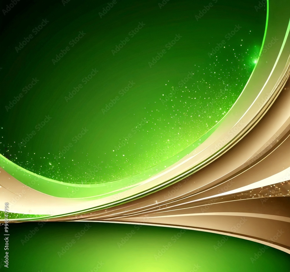 Fototapete a vibrant abstract composition with a gradient of green and gold. The central focus is a curved line, transitioning from a deep green at the top to a lighter gold at the