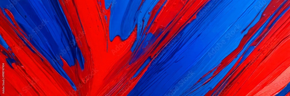 Poster Abstract painting with bold red and blue strokes, creating a dynamic and energetic visual effect.