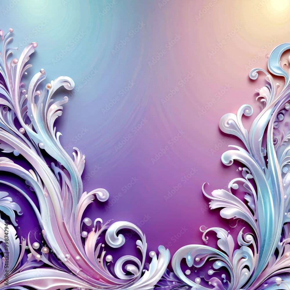 Poster a decorative border with intricate floral patterns in shades of purple and pink, set against a gradi