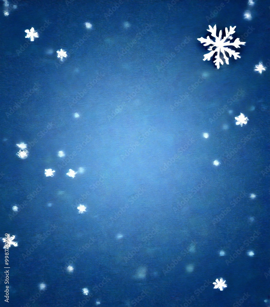 Poster a starry night sky with snowflakes falling, creating a serene and tranquil atmosphere.