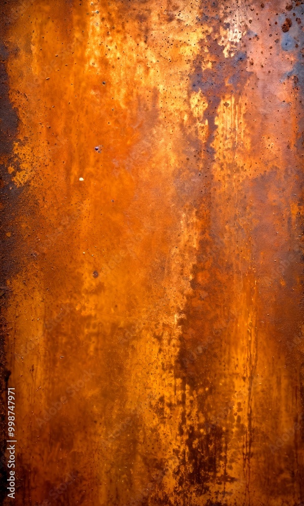 Poster a textured surface with a gradient of warm colors, transitioning from a deep orange at the top to a lighter orange at the bottom The surface appears to be made of metal,