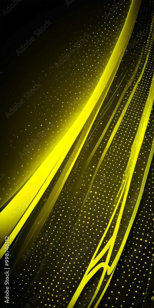 Aufkleber a striking abstract composition of yellow and black lines and dots, creating a dynamic and visually captivating pattern.