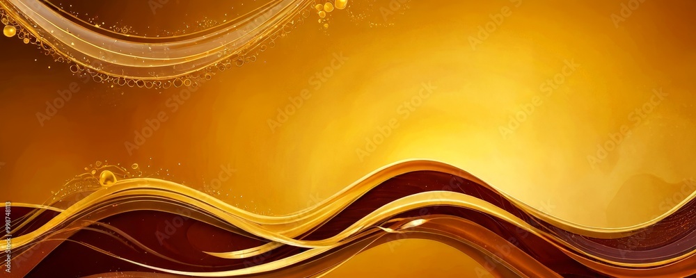 Aufkleber a golden, abstract background with a wave-like pattern in shades of brown and gold, accented by small gold circles and lines