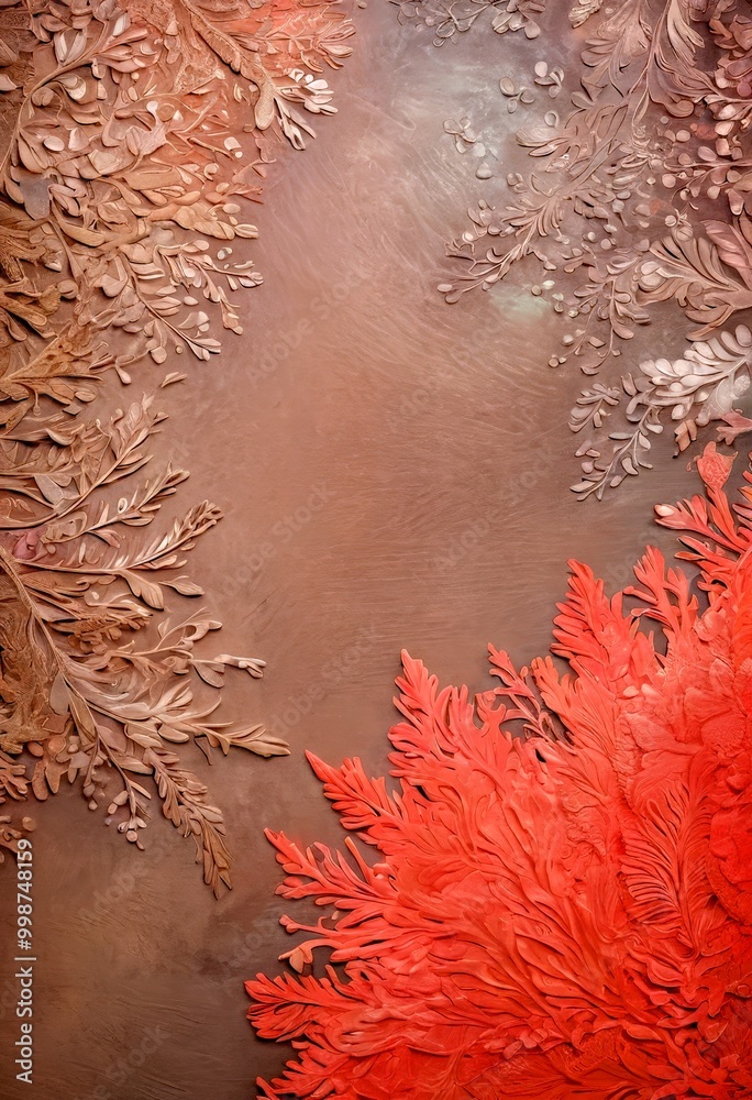 Poster a textured surface with a floral pattern in shades of pink and brown, creating a sense of depth and movement