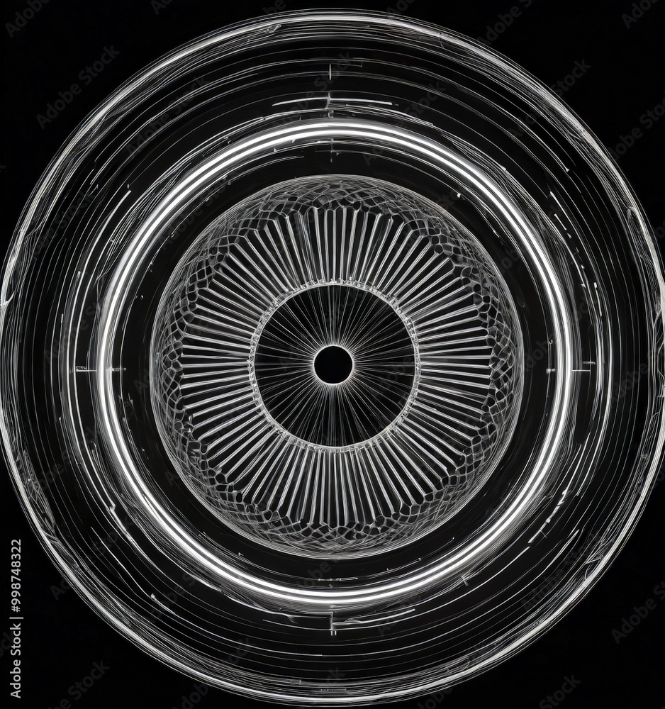 Leinwandbilder a black and white photograph circular pattern with a central hole and radiating lines extending outwards, creating a sense of depth and complexity