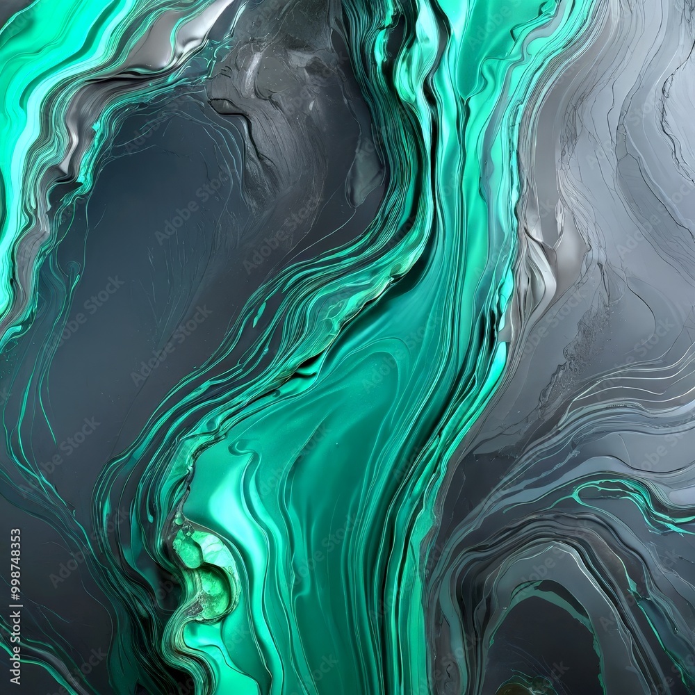Poster a striking abstract pattern of swirling, fluid green and black colors, creating a sense of movement 