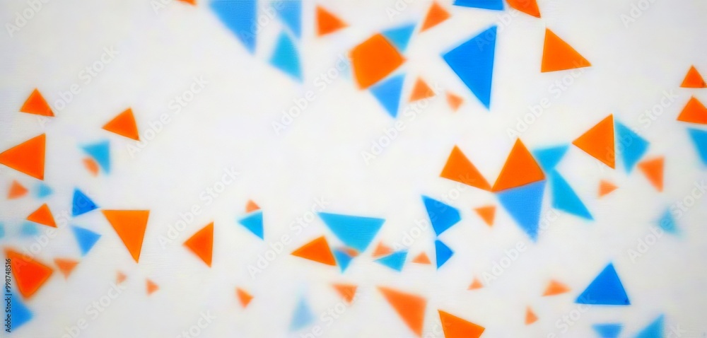 Poster a blurred background of orange and blue triangles scattered randomly, creating a sense of movement and energy