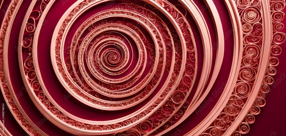 Leinwandbilder a close-up view spiral pattern on a dark red background The spiral design consists of concentric circles, each one slightly larger than the one before it, creating a