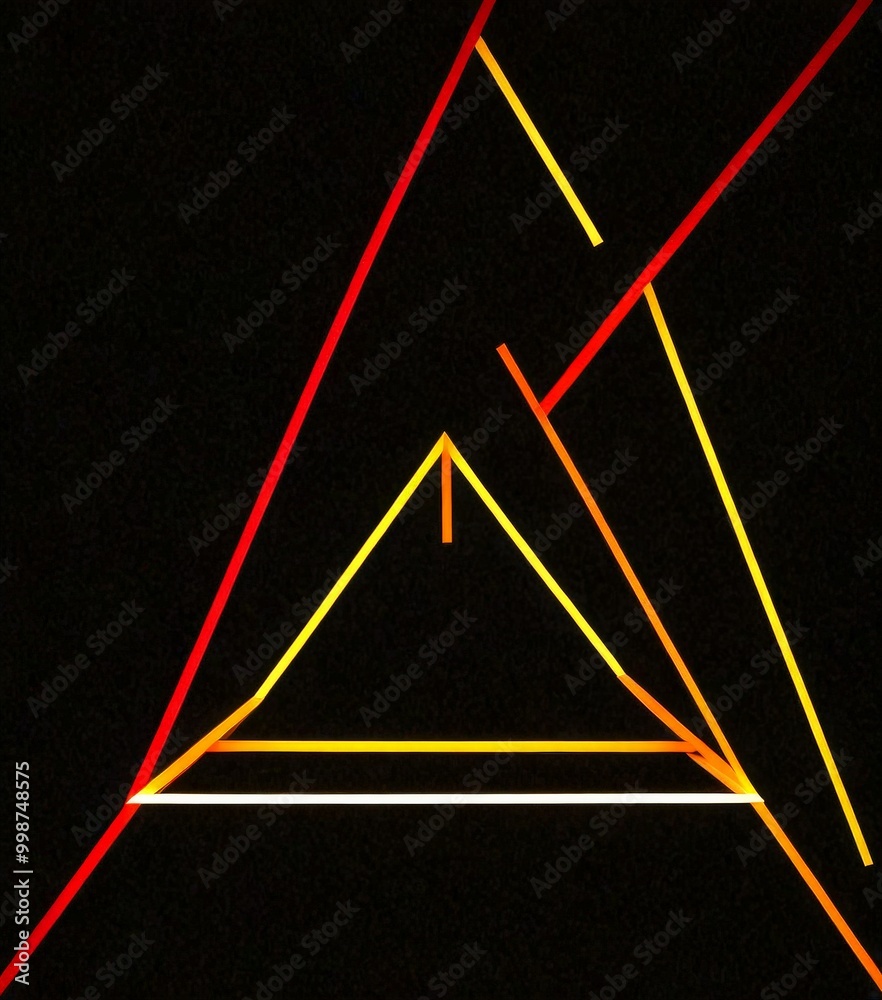 Poster a geometric design composed of intersecting red and yellow lines against a black background