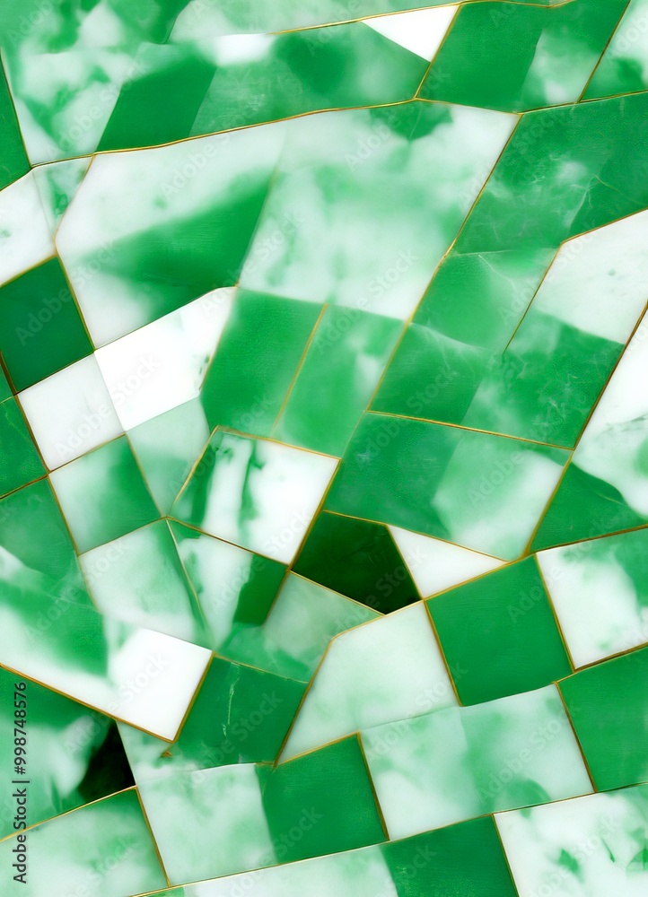 Poster a close-up view mosaic composed of green and white tiles arranged in a geometric pattern