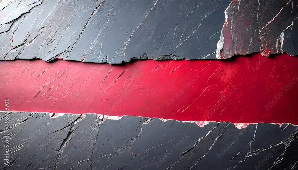 Aufkleber a close-up view textured surface with a red and black color scheme The red section appears to be a paint stroke or a red material, while the black section is a cracked