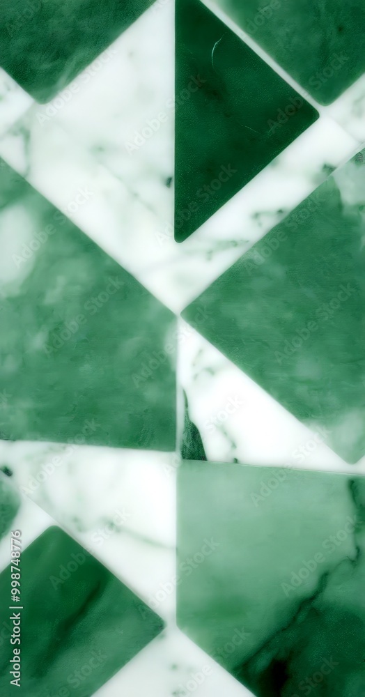Aufkleber a close-up view marble surface with a geometric pattern of green and white tiles arranged in a diamond shape