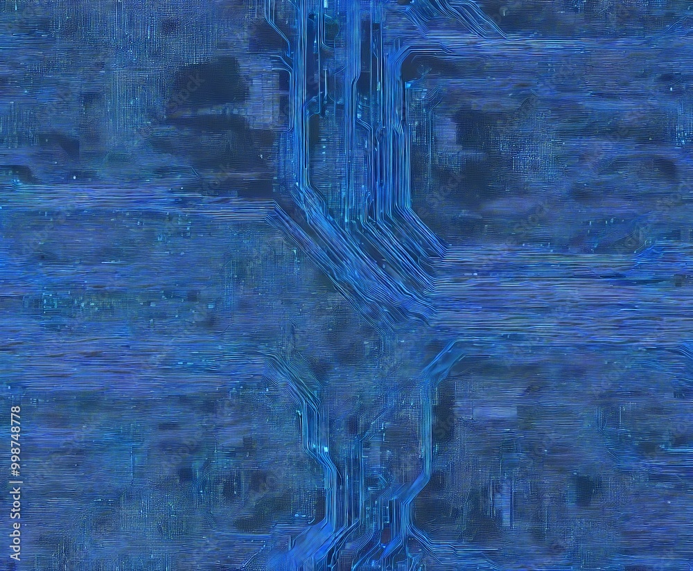 Aufkleber a digital illustration circuit board with intricate blue lines and patterns, creating a sense of depth and complexity