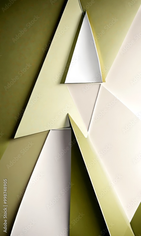 Aufkleber a geometric composition of overlapping triangular shapes in various shades of green and white, creating a visually striking abstract pattern