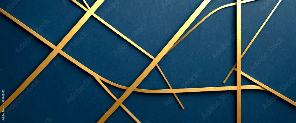 Aufkleber a striking abstract composition of intersecting golden lines against a deep blue background, creating a sense of depth and movement.