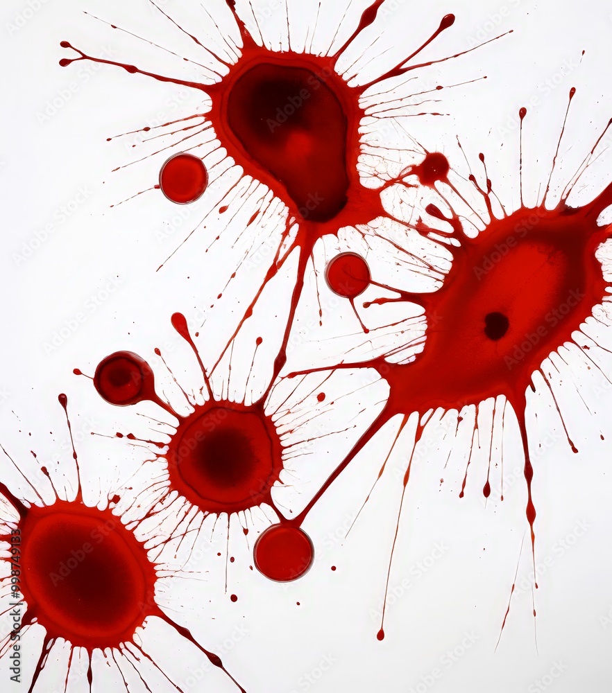 Aufkleber a close-up view of red paint splatters on a white background