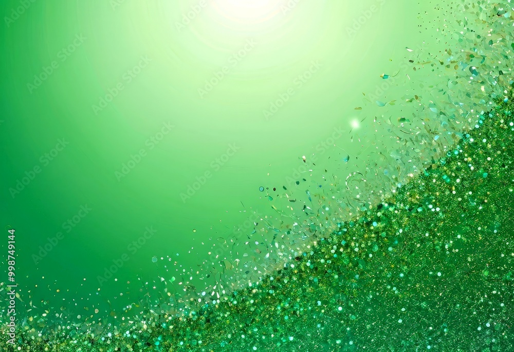 Poster A vibrant green background with a glittering, sparkling effect, creating a sense of movement and energy