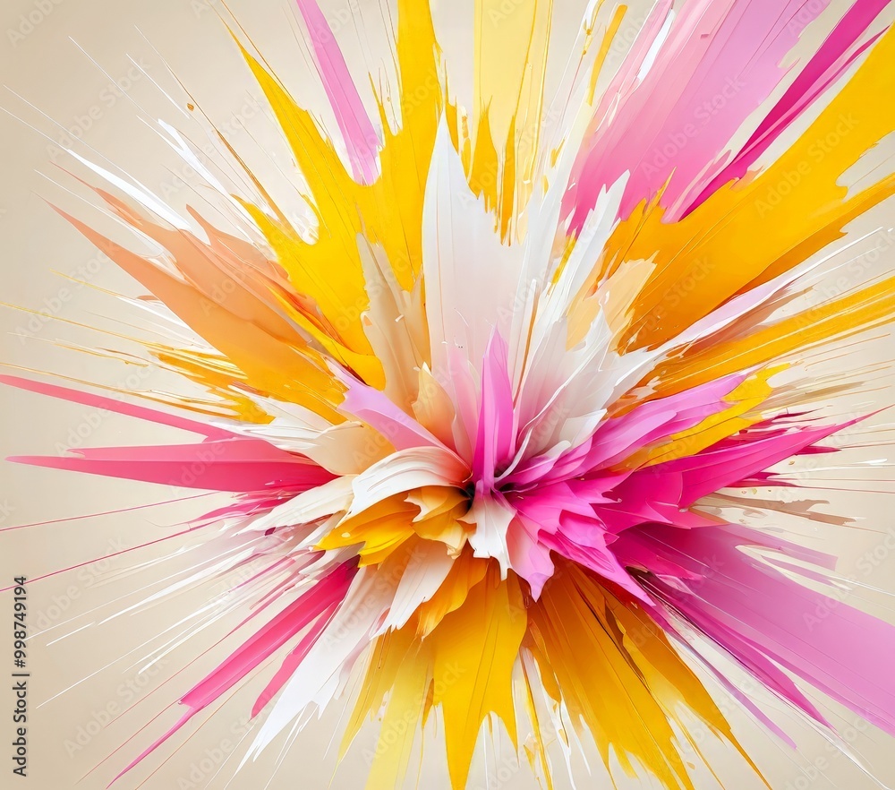 Leinwandbilder a vibrant explosion of multicolored paint splashes, with a gradient of pink, yellow, and white, crea