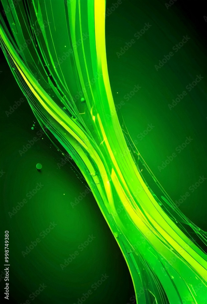 Poster a vibrant abstract composition of green and yellow lines and shapes, creating a dynamic and energetic visual effect