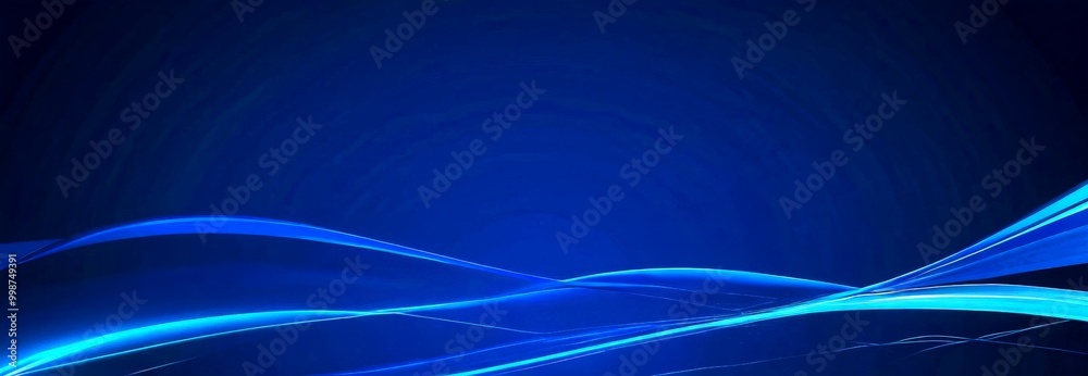 Poster a dark blue gradient background with a wave-like pattern of blue and white lines, creating a sense of movement and energy