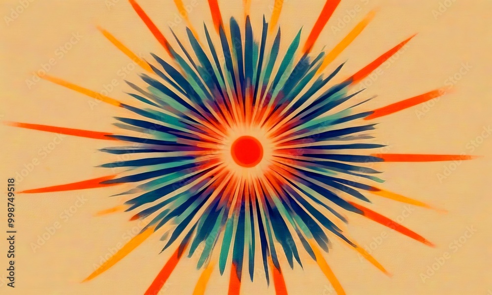 Leinwandbilder a vibrant abstract design with a central red circle surrounded by radiating blue and orange lines, creating a striking visual effect
