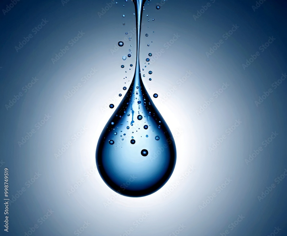 Poster a close-up water droplet with a gradient background, featuring a blue and black color scheme