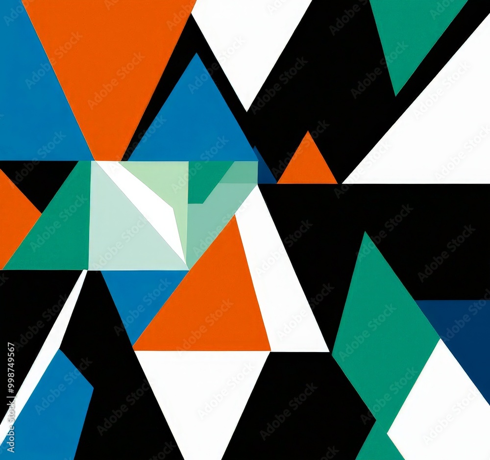 Aufkleber a geometric abstract composition featuring a variety of triangles in different colors and sizes, arranged in a visually striking manner