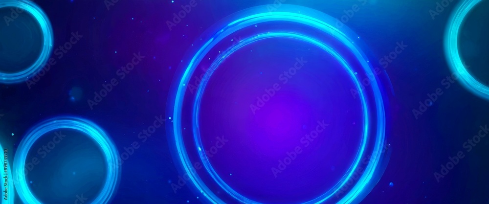 Poster a vibrant abstract background with a central circular shape in a deep purple hue, surrounded by concentric circles of varying sizes and colors, including blue and green tones