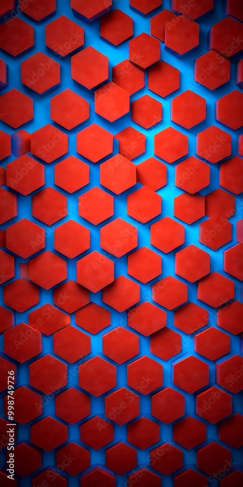 Aufkleber a repeating pattern of red hexagonal shapes on a blue background, creating a visually striking and geometric design
