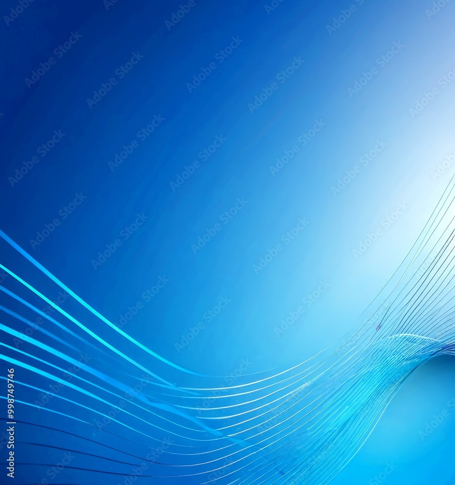 Aufkleber a gradient background transitioning from a deep blue at the top to a lighter shade at the bottom, with a wave-like pattern of thin blue lines curving across the