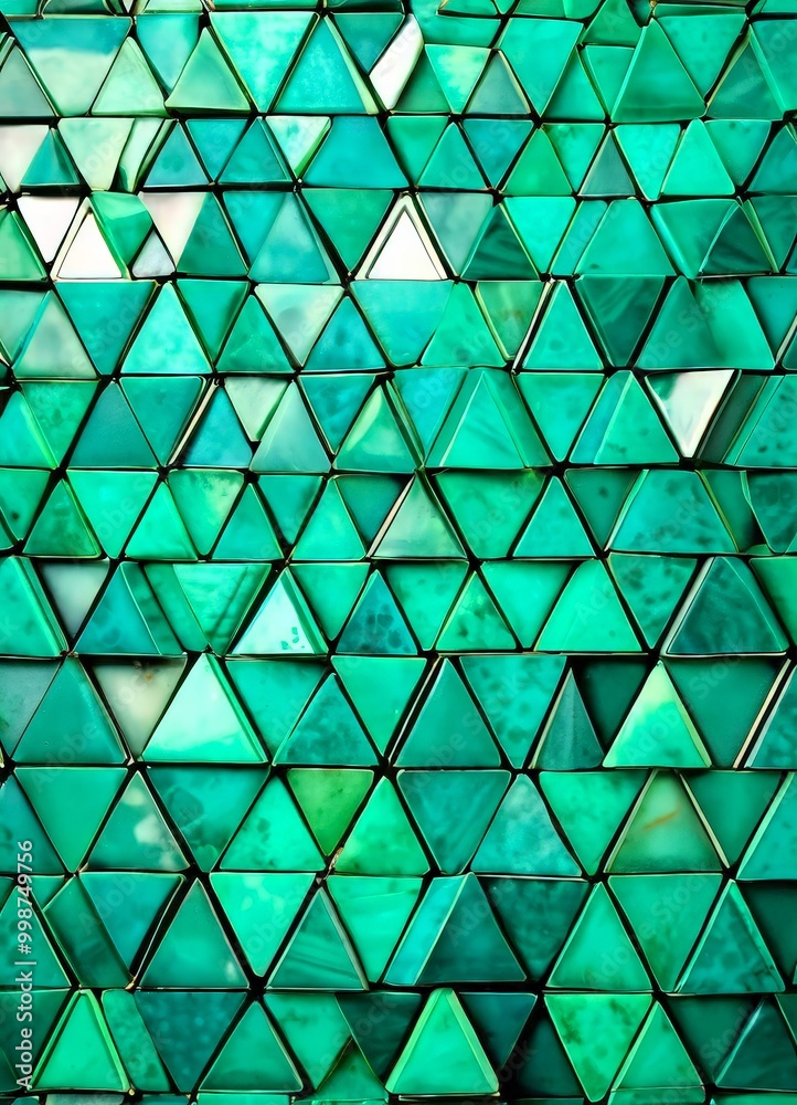 Poster A close-up view mosaic composed of numerous green triangular tiles arranged in a repeating pattern