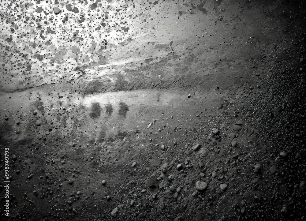 Aufkleber a close-up view dark, textured surface with small, irregularly shaped rocks and a faint, distant ref
