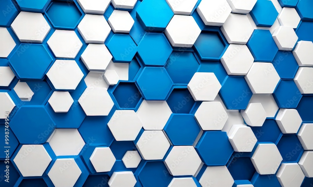 Poster a hexagonal pattern composed of white and blue hexagons, arranged in a grid-like fashion