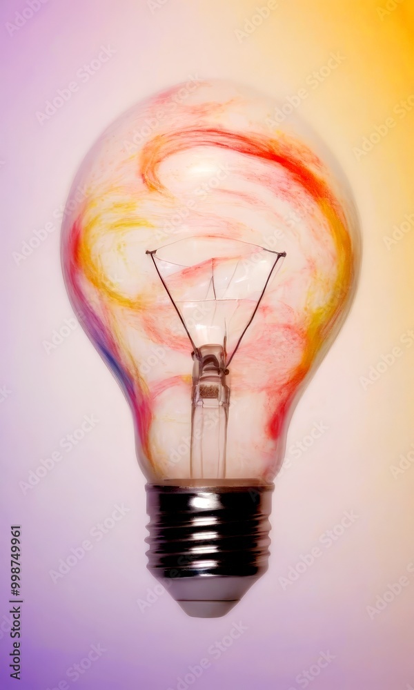 Poster A light bulb with a colorful swirl pattern inside, set against a gradient background