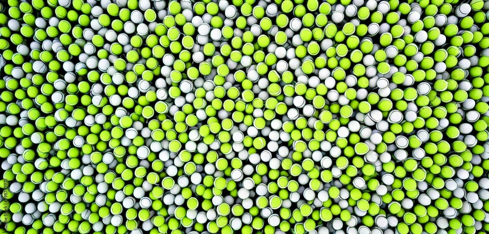 Aufkleber A vibrant array of tennis balls in various shades of green and white fills the frame, creating a visually striking and dynamic composition