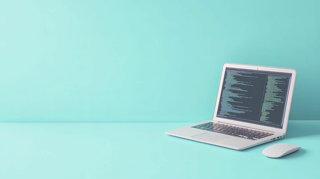 Coding Bootcamp Programs, laptops and coding resources, a tech-savvy classroom, set against a vibrant turquoise background