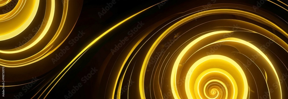 Poster a spiral pattern of glowing yellow and black lines, creating a mesmerizing and hypnotic visual effect