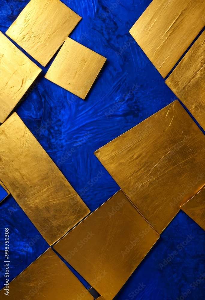 Aufkleber a close-up view blue background with gold squares arranged in a diagonal pattern