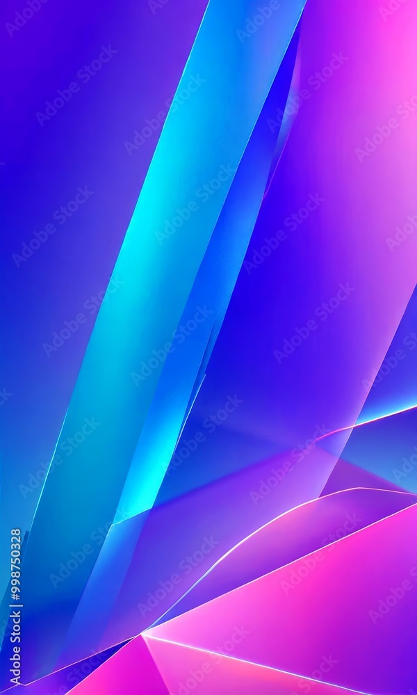 Poster a vibrant abstract composition of intersecting lines and shapes in various shades of blue, purple, and pink, creating a dynamic and visually striking effect.