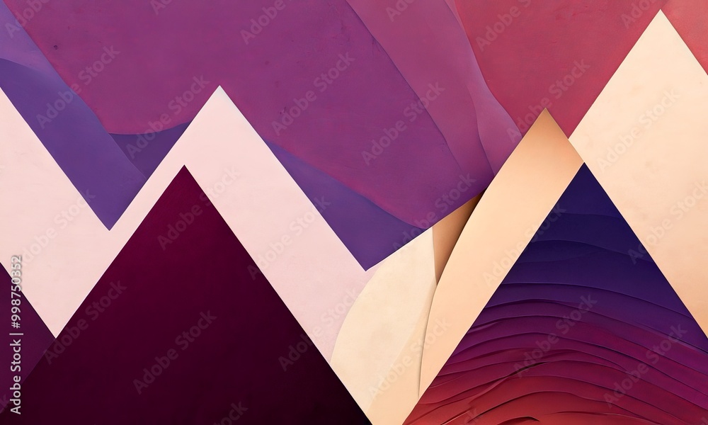 Leinwandbilder a geometric abstract composition of overlapping triangles and rectangles in various shades of purple, pink, and beige, creating a visually striking and dynamic pattern