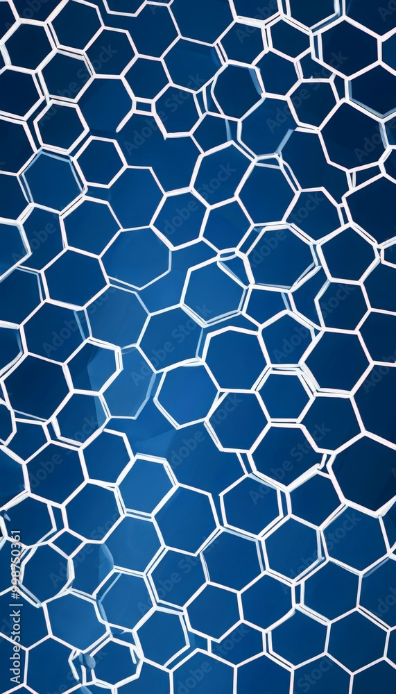 Poster a repeating pattern of white hexagonal shapes against a dark blue background