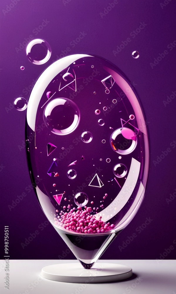 Poster a transparent glass sphere filled with pink spheres, creating a visually striking and abstract compo